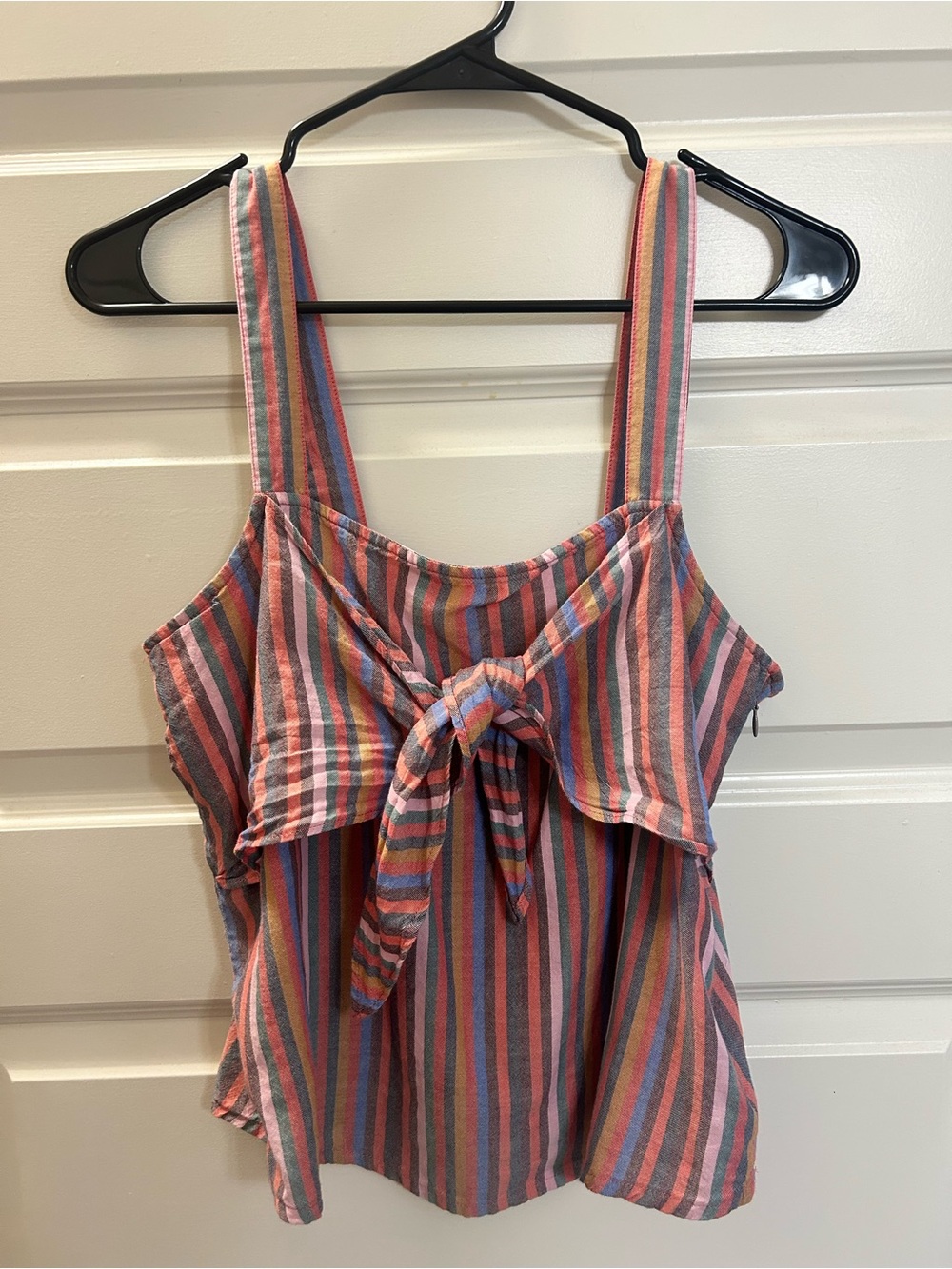 Madewell Striped Tie-Front Tank Top in Coral, Blue, Yellow & Gray